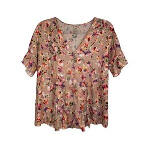 Dolan Anthropologie Mitzi Floral V-Neck Button Front Blouse